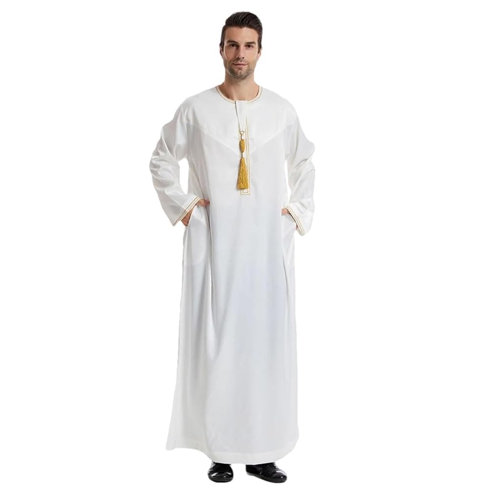 Bciopll Muslim Men Abaya Open Front Zipper Jubba Thobe Dress